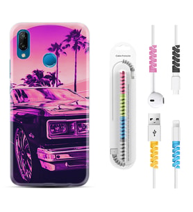 Huawei P20 Lite Mate 10 20 Lite Pro P40 Lite KılıfKablo Koruma Spiral Silikon Mor Araba 1711