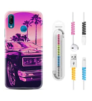 Huawei P20 Lite Mate 10 20 Lite Pro P40 Lite KılıfKablo Koruma Spiral Silikon Mor Araba 1711