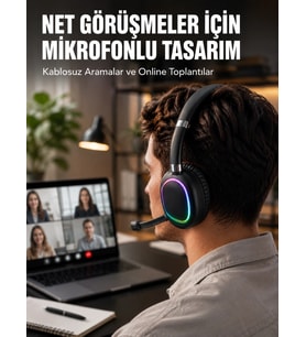 Kablosuz Bluetooth 5.0 Kulaklık Rgb Işıklı Tasarım