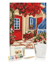 Sayılarla Boyama Seti 40 x 50 cm Tuval Şasesine Gerili Kırmızı Bahçe