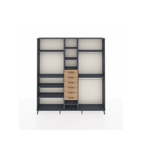 Arges Dolap 10 Raflı 6 Çekmeceli 3 Askılı 220x30x243 Antrasit-Antrasit/Çam