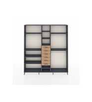 Arges Dolap 10 Raflı 6 Çekmeceli 3 Askılı 220x30x243 Antrasit-Antrasit/Çam