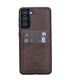 Bouletta Samsung Galaxy S21 Uyumlu Deri Kartlıklı Arka Kapak TN03 Kahve (Kahverengi)