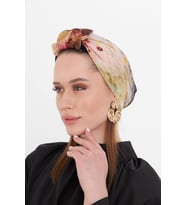 Gold Pratik Hazır Geçmeli Tesettür Bone Kesik Elyaf Retro Desenli 2409_03