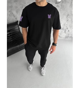 Erkek Kısa Kol Tişört Bisiklet Yaka W Wildone Baskılı T-Shirt - Siyah