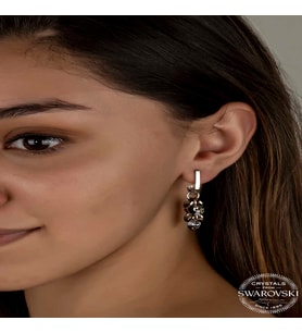 Swarovski Crystal Taşlı Gümüş Salkım Sallantılı Çivili Kadın Küpe