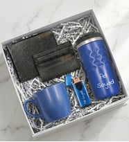 Kişiye Özel Geometrik Termos & USB Çakmak & Kupa & Cüzdan & Kartlık Erkeğe Hediye Seti Mavi