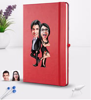 BK Gift Kişiye Özel Sevgililer Karikatürlü Karikatürlü Kırmızı Termo Deri Defter 16x24cm Model 6