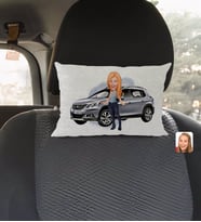 BK Gift Kişiye Özel Plakalı Kadın Peugeot 2008 Karikatürlü Dikdörtgen Araç Koltuk Yastığı-1
