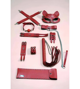 Giyim 7'li Fantezi Kırbaç Kelepçe Set, Kelepçe Takım, Ayak Kelepçesi, Kedi Maskesi - Brf1309