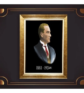 Altın Varaklı Çerçeveli Paspartulu Atatürk Tablo z5088 (Gold)