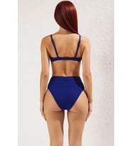 Kadın Bikini Takımı Bralette Üçgen Kesim Kolsuz Kapsız Balensiz Yüksek Bel Kemerli Dokulu Örme