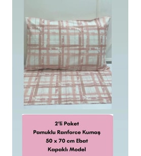 NİVEMESHOME PEMBE EKOSE DESEN 2 Lİ YASTIK KILIFI KAPAKLI 50X70