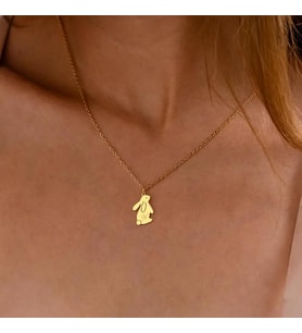 Kişiye Özel 925 Ayar Gümüş Zarif Tavşan Figürlü Harf Kolye (Gold)
