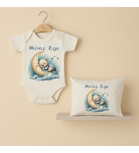 Pia Baby Premium %100 Pamuk İsme Özel Organik Baskılı Çıtçıtlı Bebek Body Ve Yastık Kılıfı 5089-19 (Ekru)