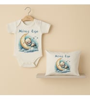 Pia Baby Premium %100 Pamuk İsme Özel Organik Baskılı Çıtçıtlı Bebek Body Ve Yastık Kılıfı 5089-19 (Ekru)