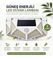 100 LED Solar Hareket Sensörlü Dış Mekan Bahçe Lambası (9 Adet)