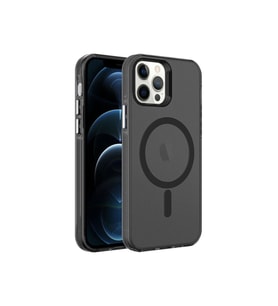 Apple iPhone 12 Pro Uyumlu Kılıf Zore M-safe Şarj Özellikli Buzlu Transparan C-Pro Sert Kapak (Siyah)
