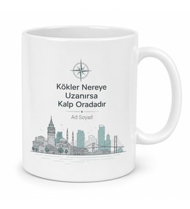 Minimal Ofis Tasarımlı Memleket Kupası Porselen Bardak Hediye Kupa