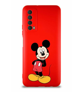 Huawei P Smart 2021 Soft Premier Kapak Mickey Mouse-B Tasarımlı Silikon Kılıf - Kırmızı (Şeffaf)