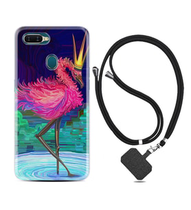 Oppo A5S A15 A16 A54 A55 A73 A74 Kılıf Boyun Askılı Silikon Queen Flamingo 1748