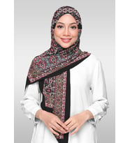 Likralı Vual Etnik Desenli Şal - 04970 (Siyah - Fuşya - Lila)