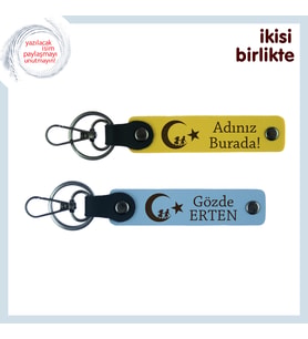 Birlikte Geçen Yıllara Minnet – Çocuk Ve Ayyıldız Kişiye Özel Anahtarlık Takımı, Sarı-Gök Mavi