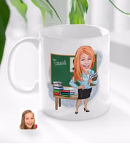 BK Gift Kişiye Özel Kadın Tarih Öğretmeni Karikatürlü Beyaz Kupa Bardak-1