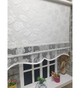 Çift Mekanizmalı Kirli Beyaz Tül Perde ve Ekru Stor Perde STB1093