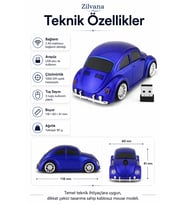 Klasik Mavi Beetle Vosvos Tasarımlı 2.4G Kablosuz Mouse USB Alıcılı Kırmızı Araba Şeklinde Optik Mouse