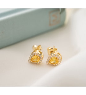 925 Ayar Gümüş Kasım Ayı Doğum Taşı ( Citrine ) Damla Küpe