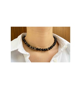 Gümüş Obsidyen Taşı Doğaltaş Kolye 10 mm