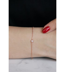 925 Ayar Gümüş Zirkon Tek Taşlı Rose Bileklik - B034701