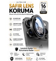 iPhone 16 Pro / 16 Promax Siyah Metal Kamera Lens Koruyucu Safir Cam Ultra Net HD