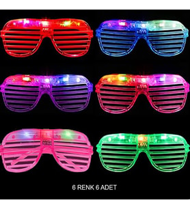 Işıklı Panjur Şeritli Led Parti Gözlüğü 6 Renk 6 lı Set