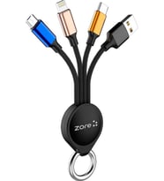 Anahtarlık Tasarımlı, Type-C, Micro, Lightning Hızlı Şarj ve Data Veri Aktarım 3 in 1 USB Kablo (Siyah)