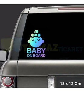 Arabada Uyuyan Bebek Var Baby On Board Hologram Oto Araba Sticker Cam Etiket Çıkartma 18 x 12 Cm