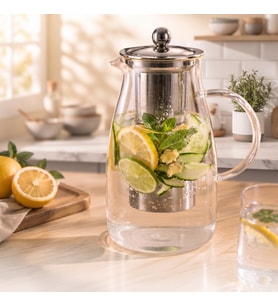 Detoks Sürahisi - 1500 ml - Paslanmaz Çelik Filtre - Cam