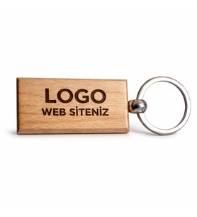 Kişiye Özel Dikdörtgen Ahşap Anahtarlık – Logo ve Web Sitesi Yazılı Lazer Gravür Anahtarlık – Kurumsal Promosyon & Özel Tasarım