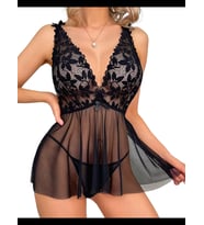 Fantezia Night Fantezi Siyah Dantelli Transparan Tül Etekli Elbise Gecelik TG273265