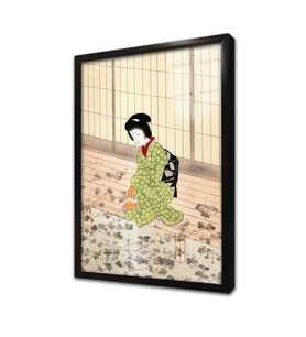 Oturan Japon Kadın Çerçeveli Cam Tablo