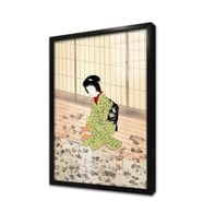 Oturan Japon Kadın Çerçeveli Cam Tablo