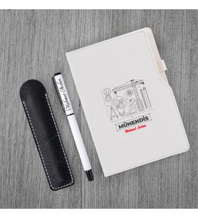 Kişiye Özel Uv Baskılı Mühendis Temalı Beyaz Defter & Beyaz Roller Kalem Seti