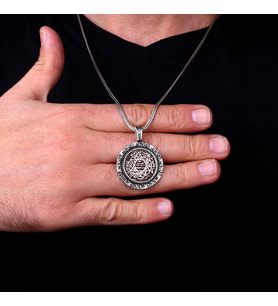 925 AYAR GÜMÜŞ HZ SÜLEYMAN MÜHRÜ MODEL KOLYE (Gri)