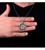 925 AYAR GÜMÜŞ HZ SÜLEYMAN MÜHRÜ MODEL KOLYE (Gri)