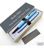 Scrikss İsme Özel Kalem Seti - Mavi Krom Roller Kalem + Tükenmez Set (Karışık)