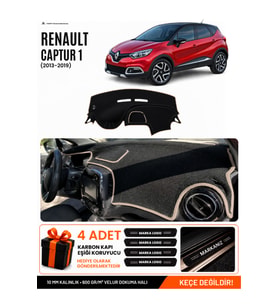 RENAULT CAPTUR 1 (2013-2019) Uyumlu Torpido Örtüsü Torpido Kılıfı - Siyah Bej