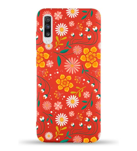 Samsung Galaxy A70 Uyumlu Lansman Kılıf Çiçek Tasarımlı İçi Kadife Kapak-Kırmızı (Şeffaf)