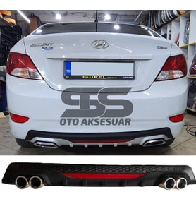 Hyundai Accent Blue Difüzör Arka Tampon Eki 4 Egzoz Çıkışlı Siyah Reflektörlü