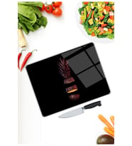 Ananas Desenli  Cam Kesme  ve Sunum Tahtası  25 Cm X 35 Cm